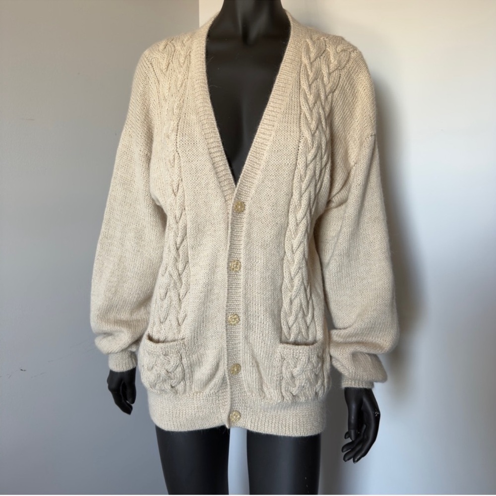 Minkha 100% Alpaca Cozy Cream Cable
Knit Cardigan